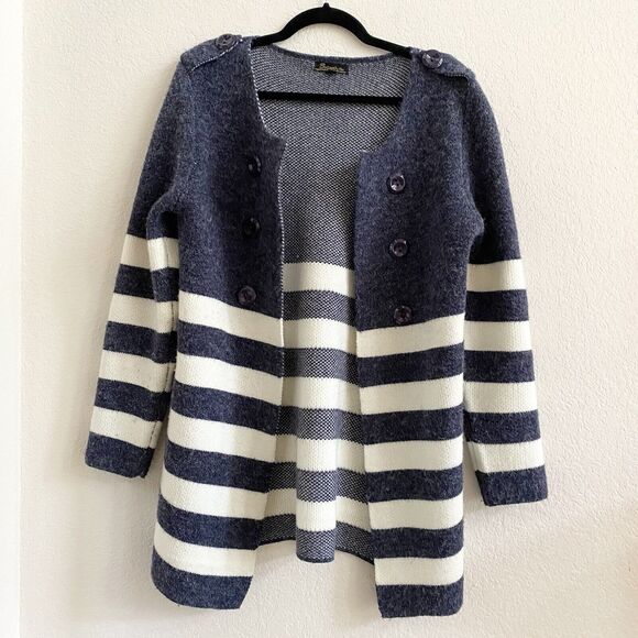 Baciano Stripe Print Open Gray‎ Front Sweater Jacket Large - Picture 4 of 8